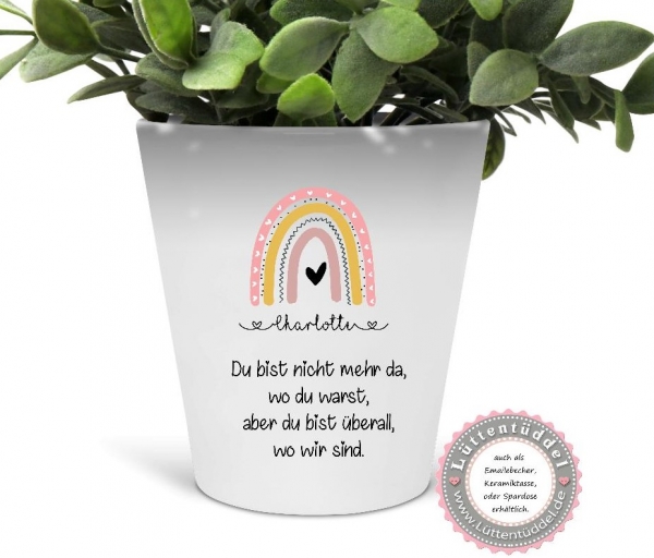 stiller Blumentopf - Vase kleiner Regenbogen Name personalisiert  Sternenkind Trauer  Grab, Urnengrab, Abschied, Friedhof ....von Lüttentüddel®